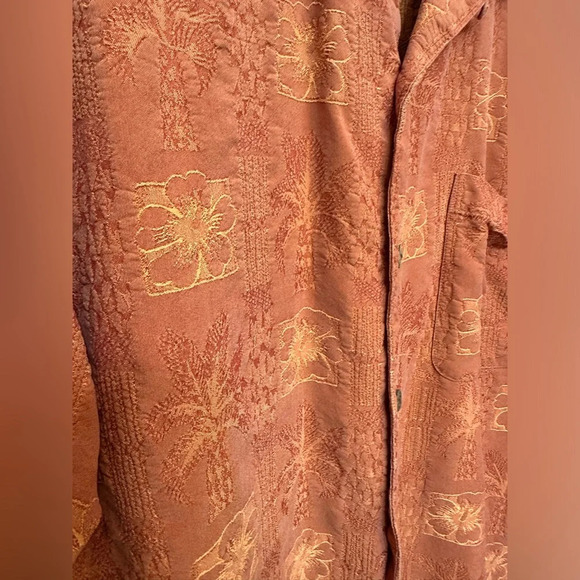 Mens Tommy Bahama Silk Shirt Size medium Sunset Orange Hibiscus - Picture 4 of 6
